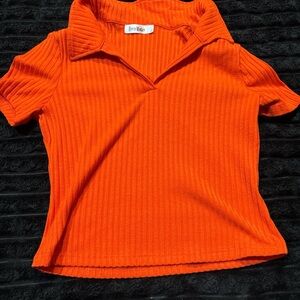 Roommates Short-Sleeve Ribbed Polo Top in Bright Orange